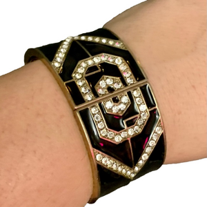 Guess Black/Gold-tone with crystals hinged cuff  bracelet